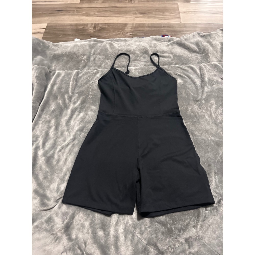 Womens Black Athletic Romper Adjustable Spaghetti Strap Activewear Bodysuit